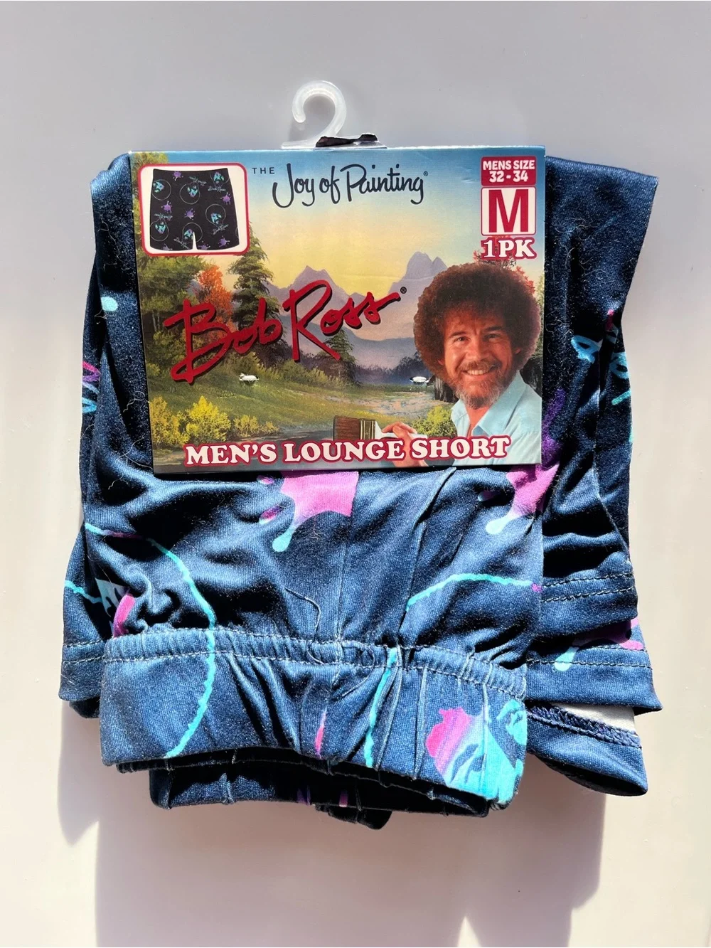 Bob Ross Men's Lounge Short - Navy with Teal, Pink, Purple Paint Splatter - Sz M